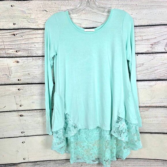 Reborn J Womens Lace Hem Tunic Top Mint Green Small - Picture 4 of 8